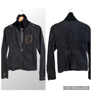 Retro 90’s Y2K Rocawear by Jay Z Fitted Black Wash Bling Women’s Jean Jacket Med